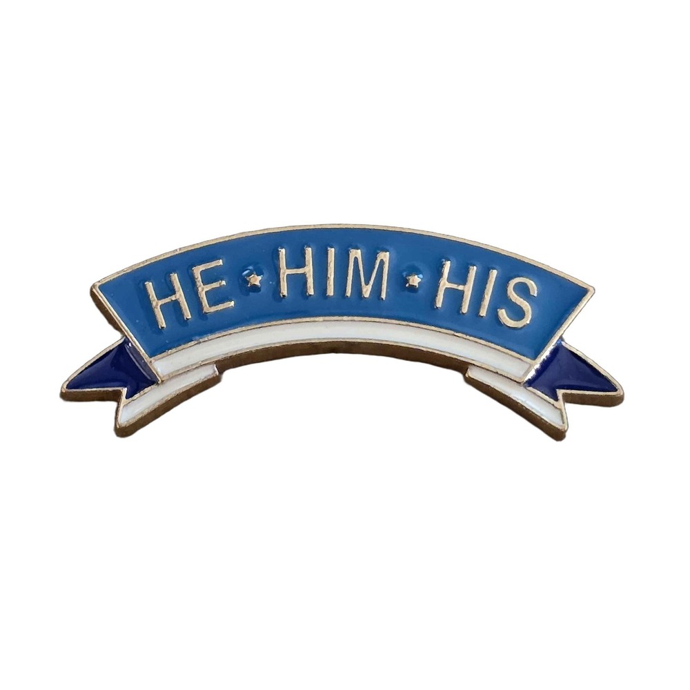 Blue He Him His Pronoun Banner Lapel Vest Hat Pin K32